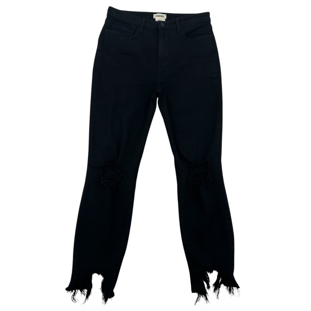 L'AGENCE High Line Skinny Jeans Onyx Destruct High Rise Frayed Hem Black 29